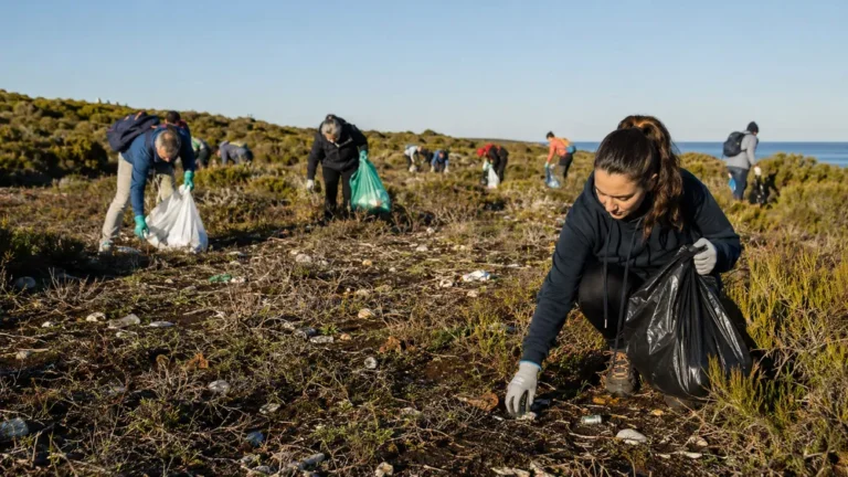 Voluntarios del Proyecto LIBERA recogen residuos abandonados en un entorno natural durante la campaña 1m² contra la basuraleza