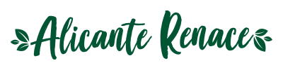 Logotipo de Alicante Renace con letras verdes en caligrafía y hojas decorativas