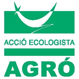 Logotipo de Acció Ecologista-Agró con rama verde y hoja blanca sobre fondo verde