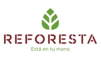 Logotipo de Reforesta con hoja verde estilizada y texto Reforesta Está en tu mano