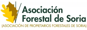 Logo de la Asociación Forestal de Soria con hoja de roble dorado y texto en gris oscuro