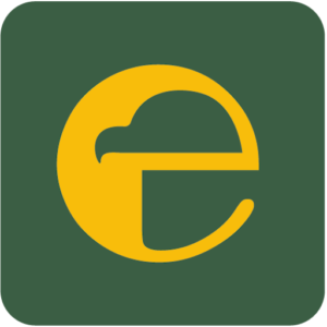 Logotipo de Esparvel, letra E estilizada en amarillo sobre fondo verde
