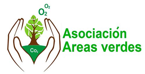 Logotipo de Asociación Áreas Verdes con manos sosteniendo un árbol que transforma CO2 en O2