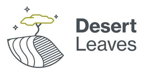 Logo de Desert Leaves con nube verde y hoja estilizada en tonos grises