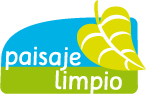 Logotipo de Paisaje Limpio con espiga amarilla y texto en tonos verde y azul